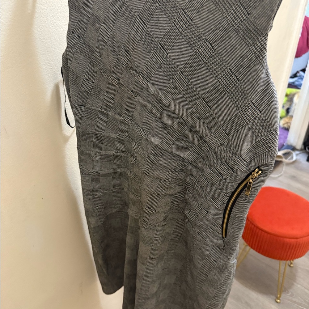 Gray Plaid Dress with Zipper Detail